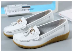 Women Flat Plus Size 44 Women Genuine Leather Shoes Slipony Low Heels Chaussures Femme Casual Ballet Flats Shoes Women Loafers