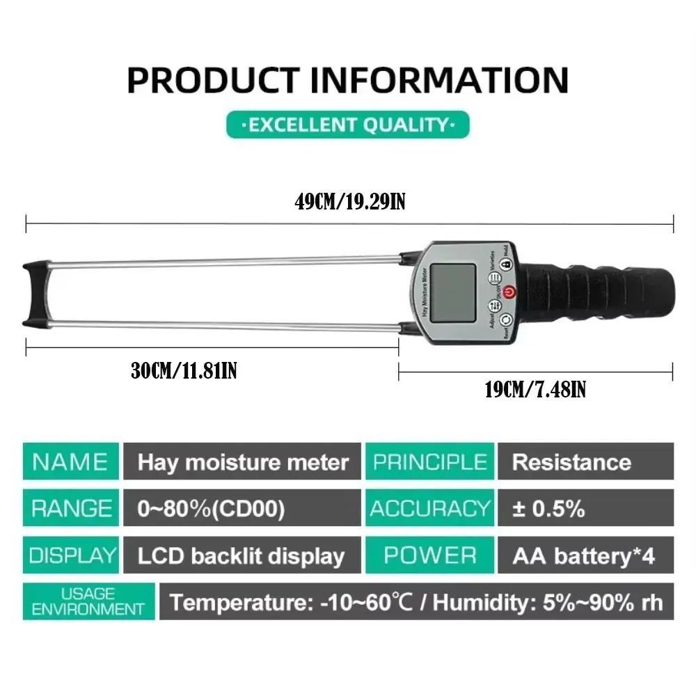 With Probe Portable Hay Moisture Meter Top Quality Real-Time Monitoring Hay Moisture Tester Digital Display Precision