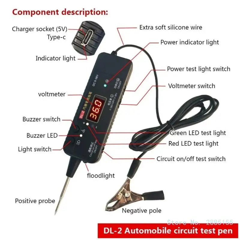 Auto Circuit Tester DC0-36V Vehicle LED Light Testing Pen Probe Car Power Voltmeter Electrical Tool