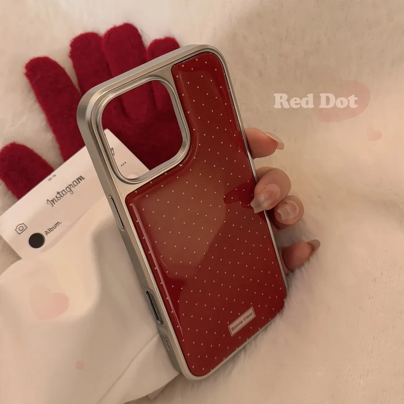 Custodia per telefono con colla a goccia galvanica a punti a schermo intero rosso retrò per iPhone 17 Air 16 15 14 13 12 11 Pro Max Plus Y2K Cover Ins