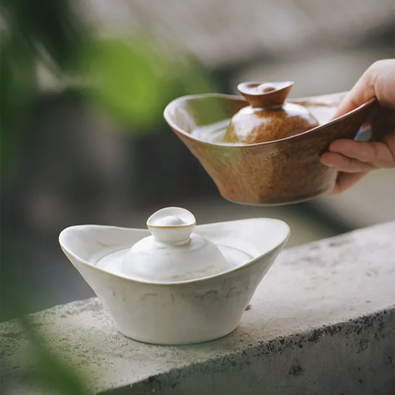 Yuanbao Bowl Cornucopia Dessert Cup Exquisite Retro Niche Vessel Irregular Shape Wabi-Sabi Style Unique For Club Restaurant Gift