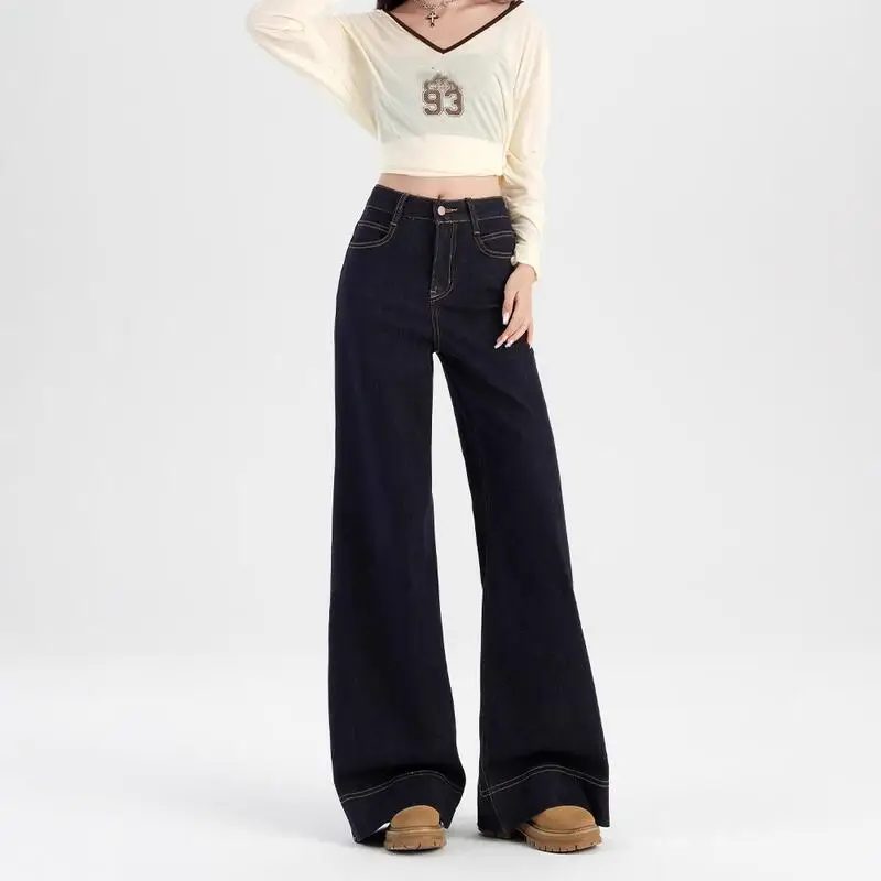 Hot 2026 Spring Autumn New Fashionable Women Large A Edition Wide Leg Jeans with Western Style Casual Loose Straight Leg Jeans