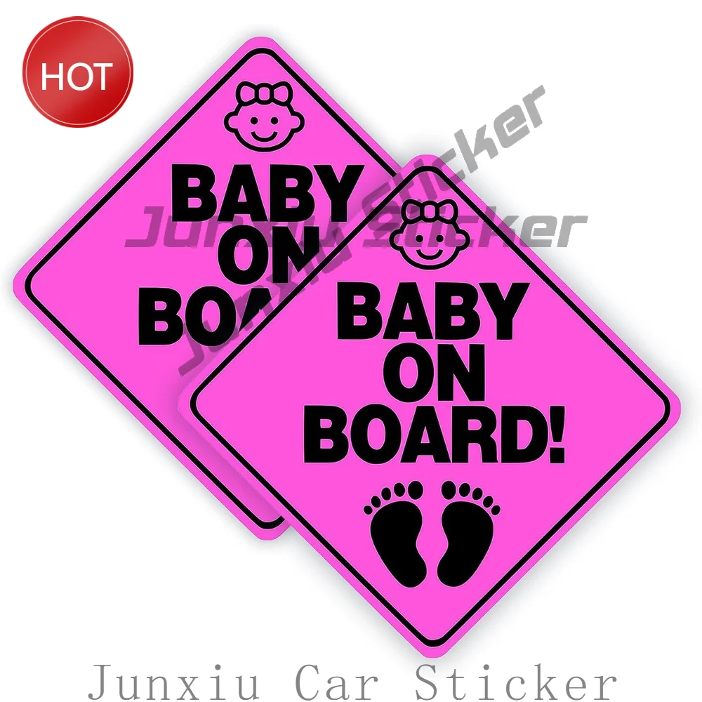 2 Pack Baby On Board Pink PVC Sticker For Car Bumper And Rear Window Passenger Awareness Notice Decal
