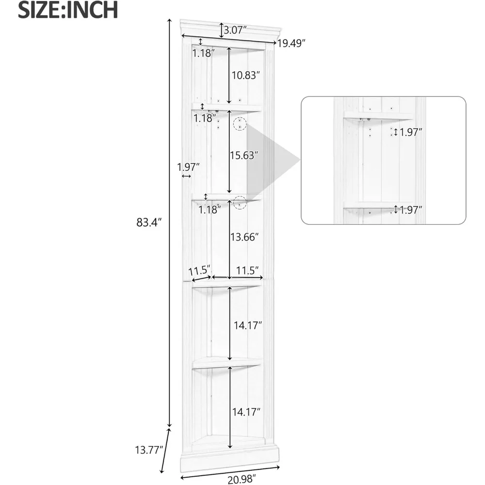 83.4"Tall Corner Shelf, 5 Tier Corner Bookcase with LED Light, Storage Standing Shelf Unit, Open Corner Plant Display Stand