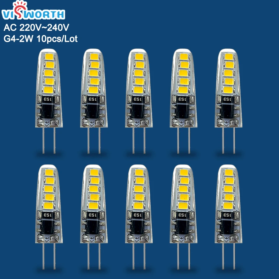 

10Pcs G4 Led Bulb 2W AC220V 2835SMD Silicone Lamp Warm white/Cold White 360 Degree Angle Energy Saving LED Light