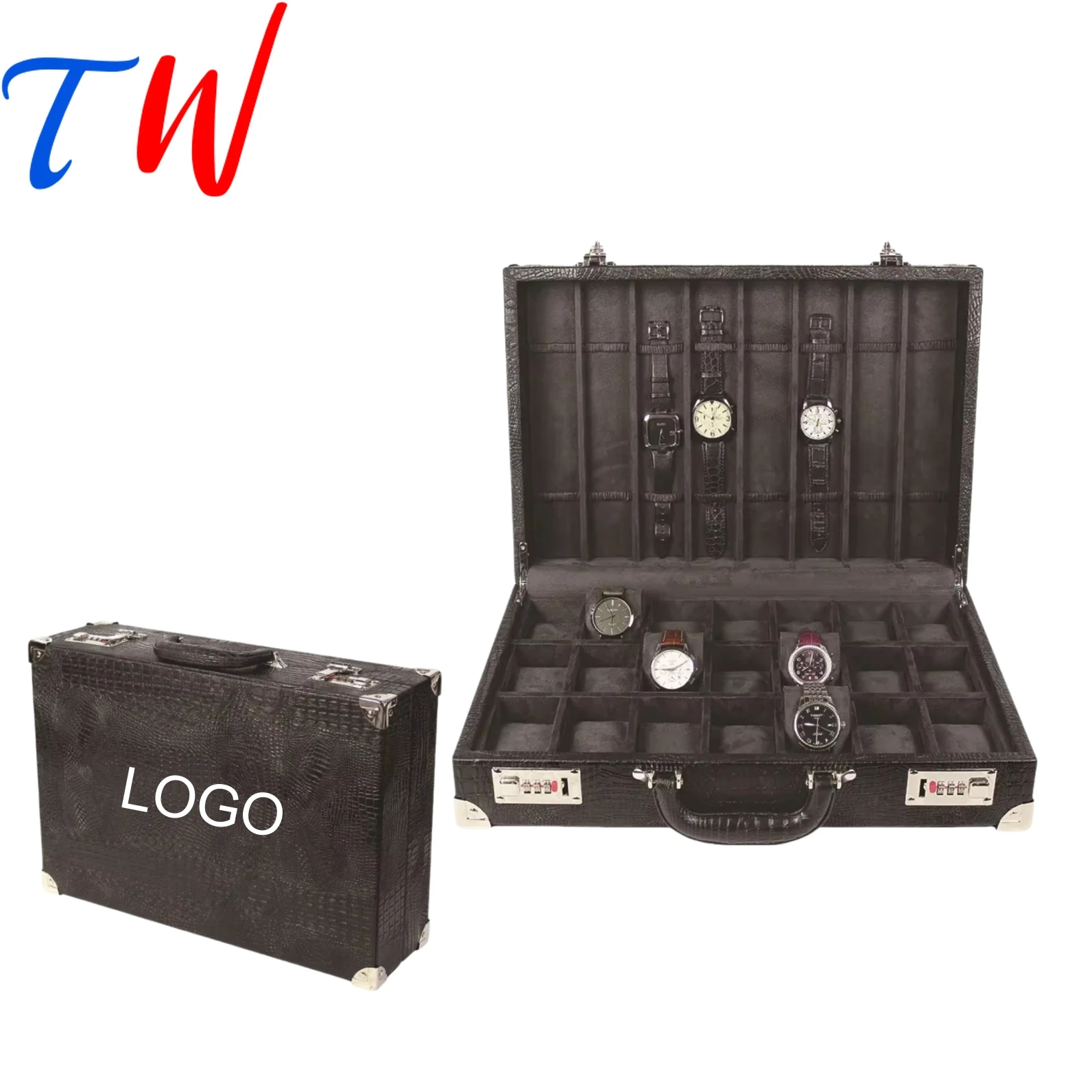 

Luxury PU Leather Velvet Lining Watch Travel Case Password-Protected Safety Box Custom Logo Portable Commercial Display Box OEM