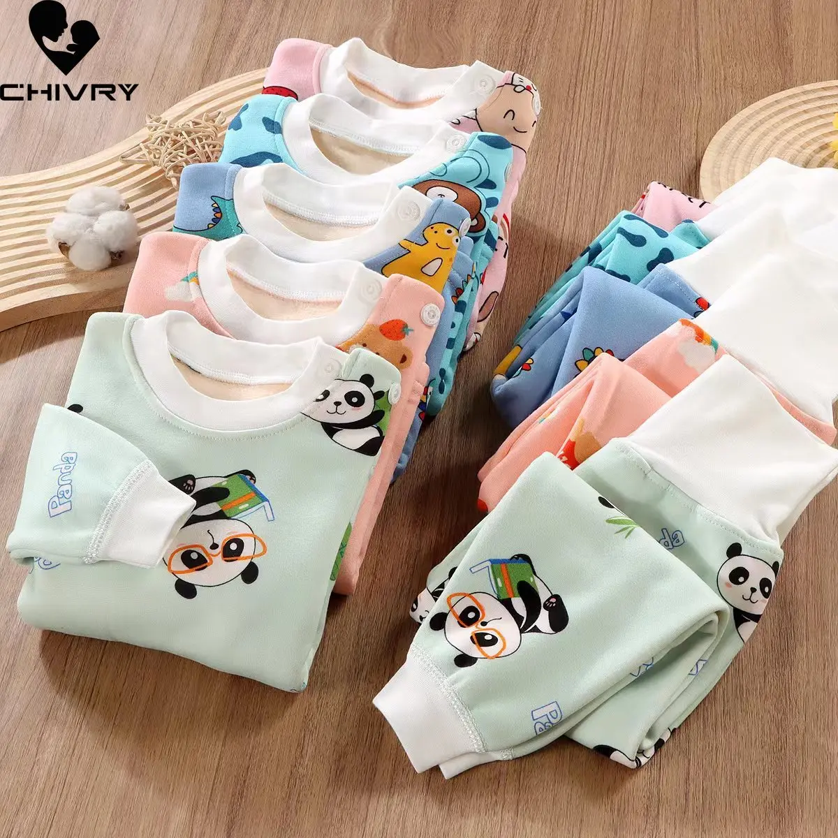 

New 2023 Autumn Winter Kids Pajamas Baby Boys Girls Cartoon Thicken Warm High Waist Clothing Sets Newborn Pyjamas Sleepwear