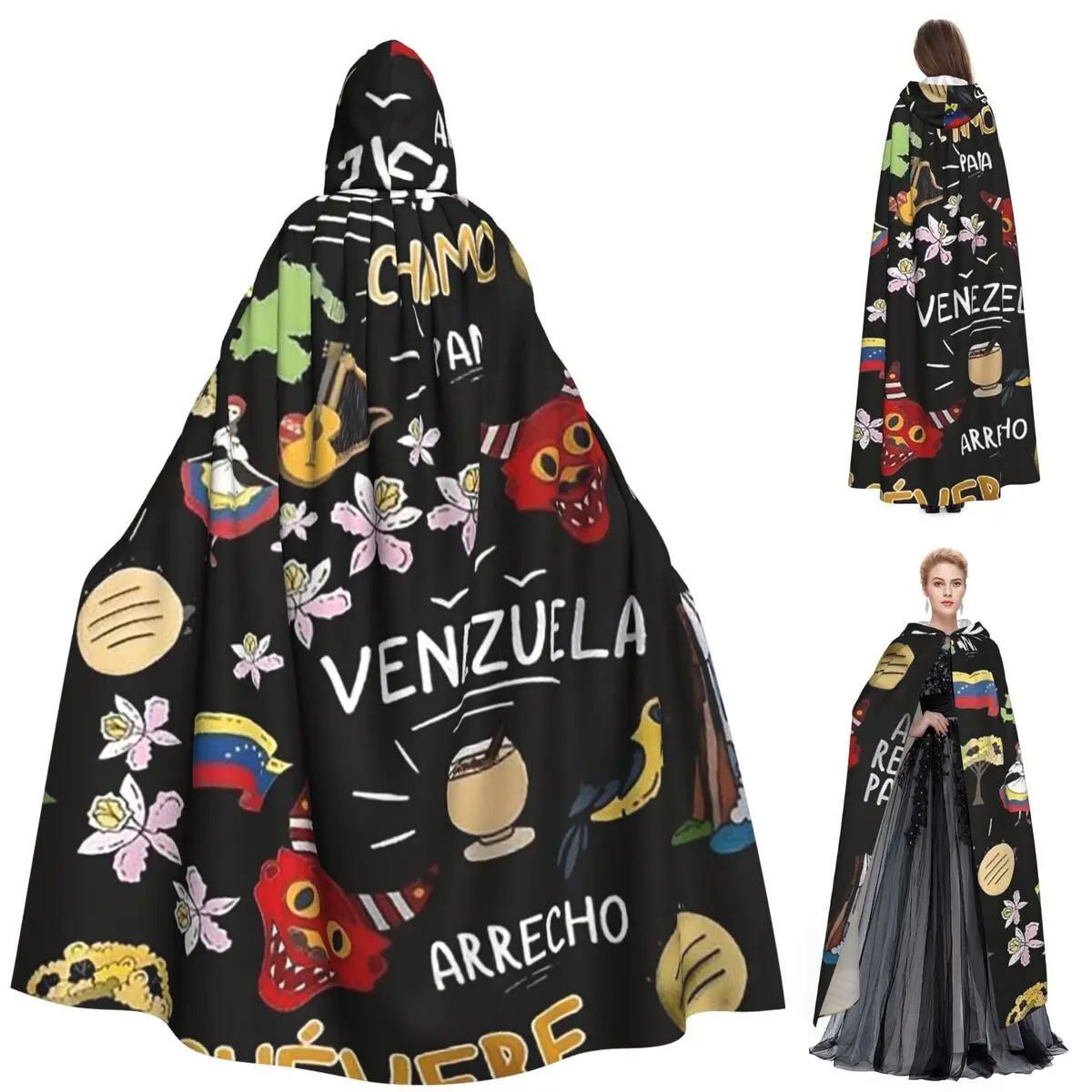 

Длинный плащ с капюшоном Arepas Венесуэлы, средневековый костюм ведьмы, накидка для косплея, пальто на Хэллоуин для взрослых, унисекс