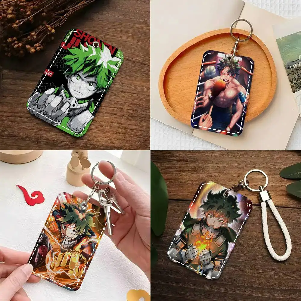 Midoriya Izuku Card Case Keychain Access Card Bag Key Tag Ring Leather Card Holder Key Ring Access