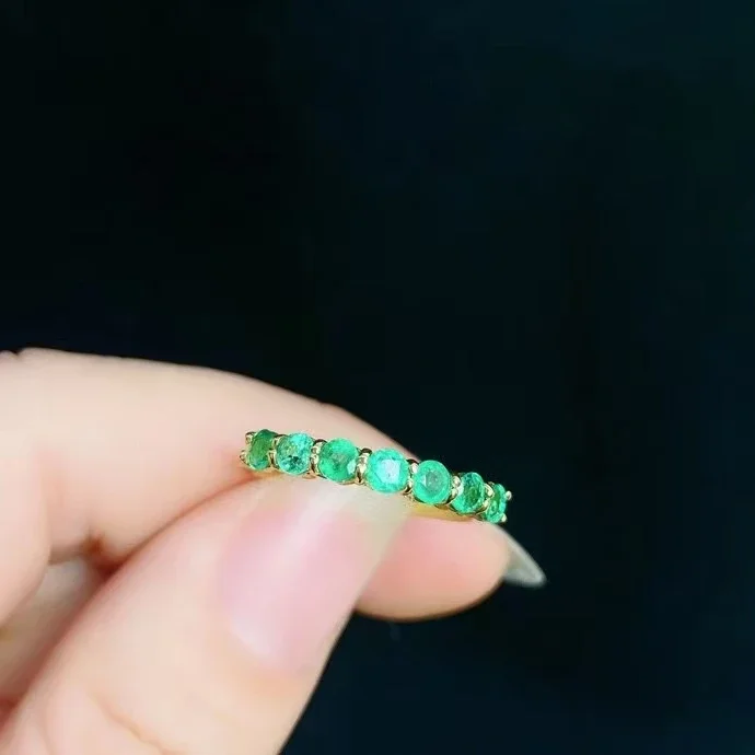 1.9 Gram 18K Gold Emerald Ring for Daily Wear 7 Pieces 3mm Emerald Gold Ring 100% Real 18K Gold Emerald Jewelry