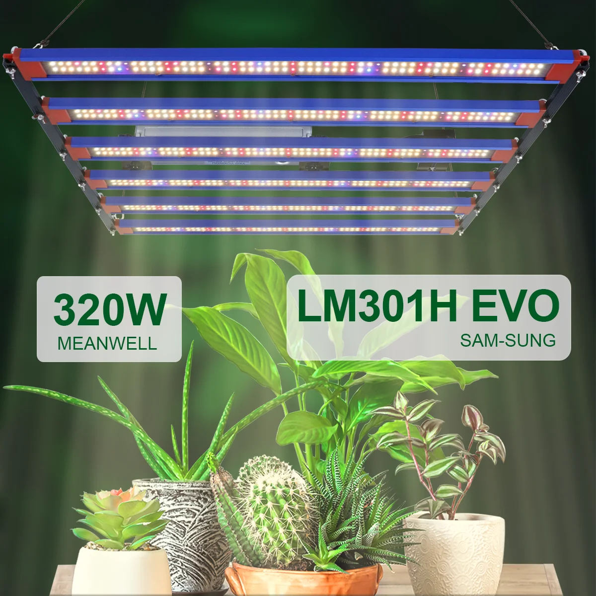 

Светодиодная лампа для растений 320W LED LM301H EVO, 3000K/5000K, с регулируемой яркостью, подходит для выращивания растений в помещении методом гидропоники.