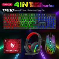 2025 RGB USB Keyboard Mouse Gaming Headset Combos 4 In 1 English Gaming Wired Keyboard Mouse Set With Mouse Pad and Headphones