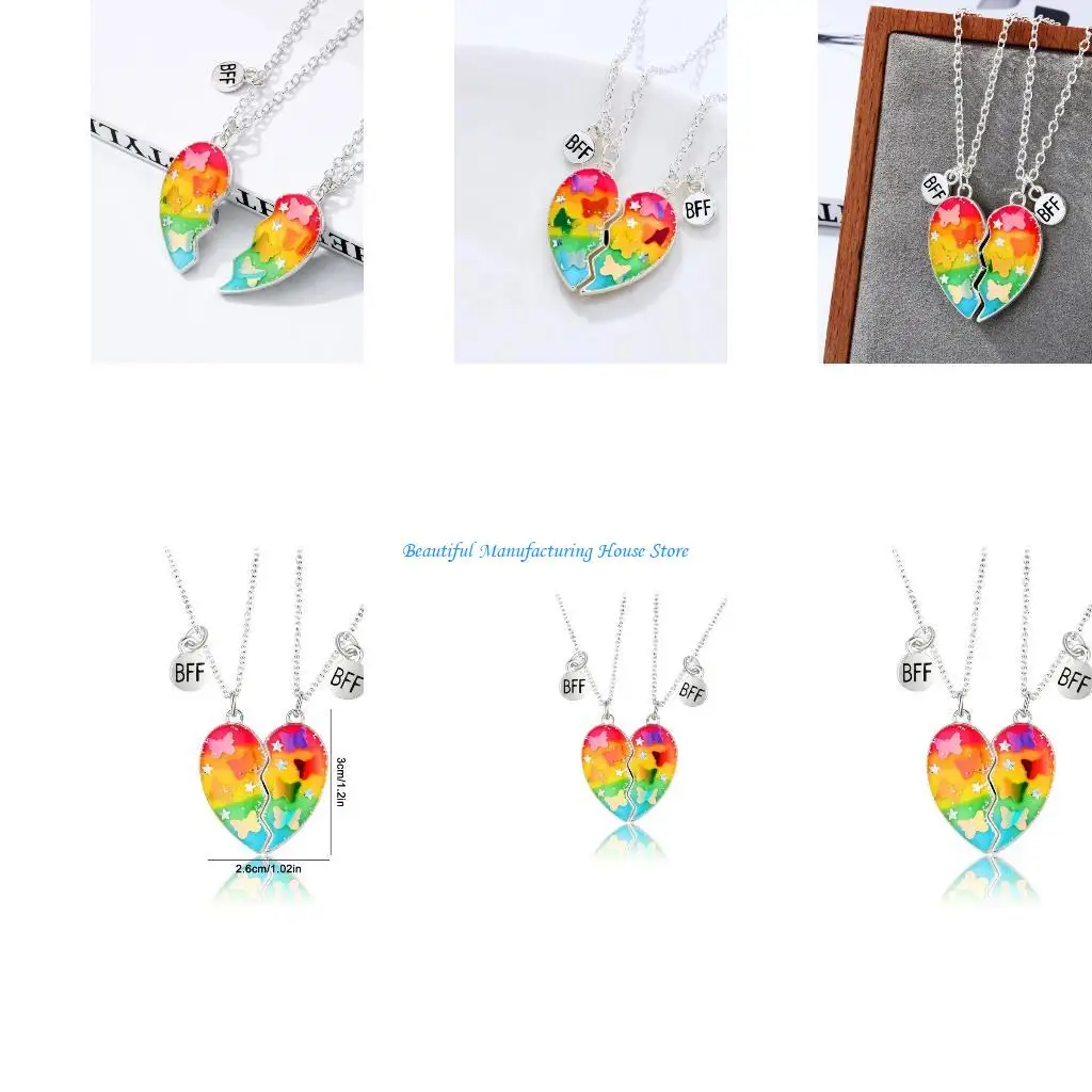 E56A Новинка, комплект из 2 предметов, одинаковые ожерелья в форме сердца для лучших друзей с бабочкой и блестками, ожерелья для