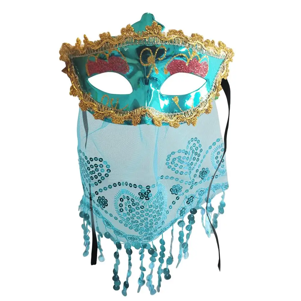 

Veil Mask Shiny Sequins Semi Transparent Face Cover Masquerade Party Halloween Cosplay Women Girls Carnival Dance Decor One Size