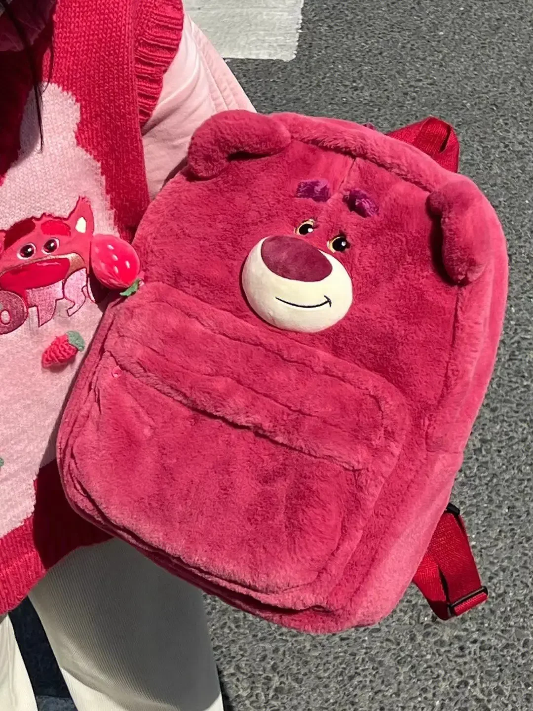 Disney peripheral Strawberry Bear Sullivan anime style cute backpack student zipper school bag fashion creative plush backpack