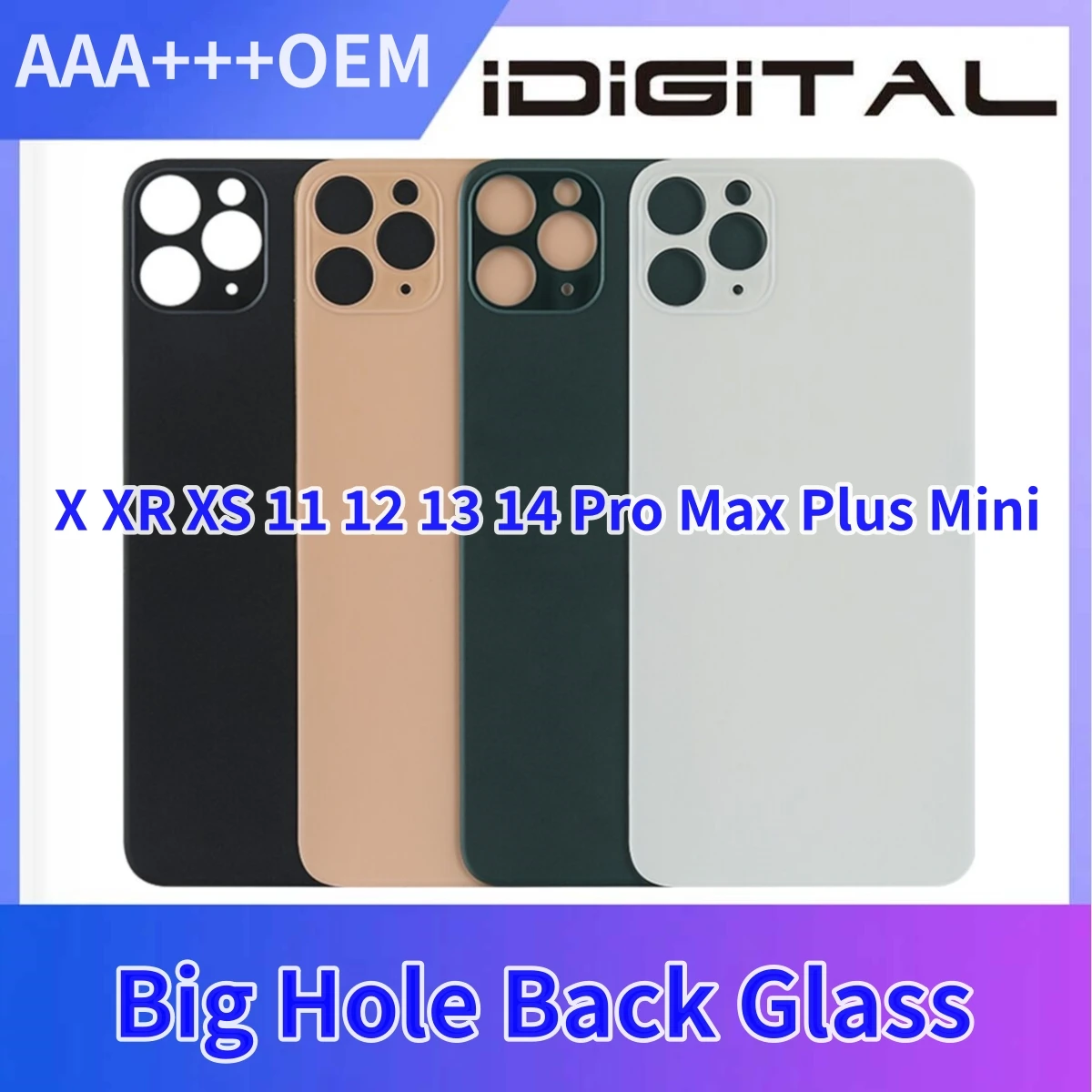 1 шт. OEM заднее стекло с большим отверстием для iPhone X XR XS 11 12 13 14 Pro Max Plus Mini Замена задней крышки аккумулятора