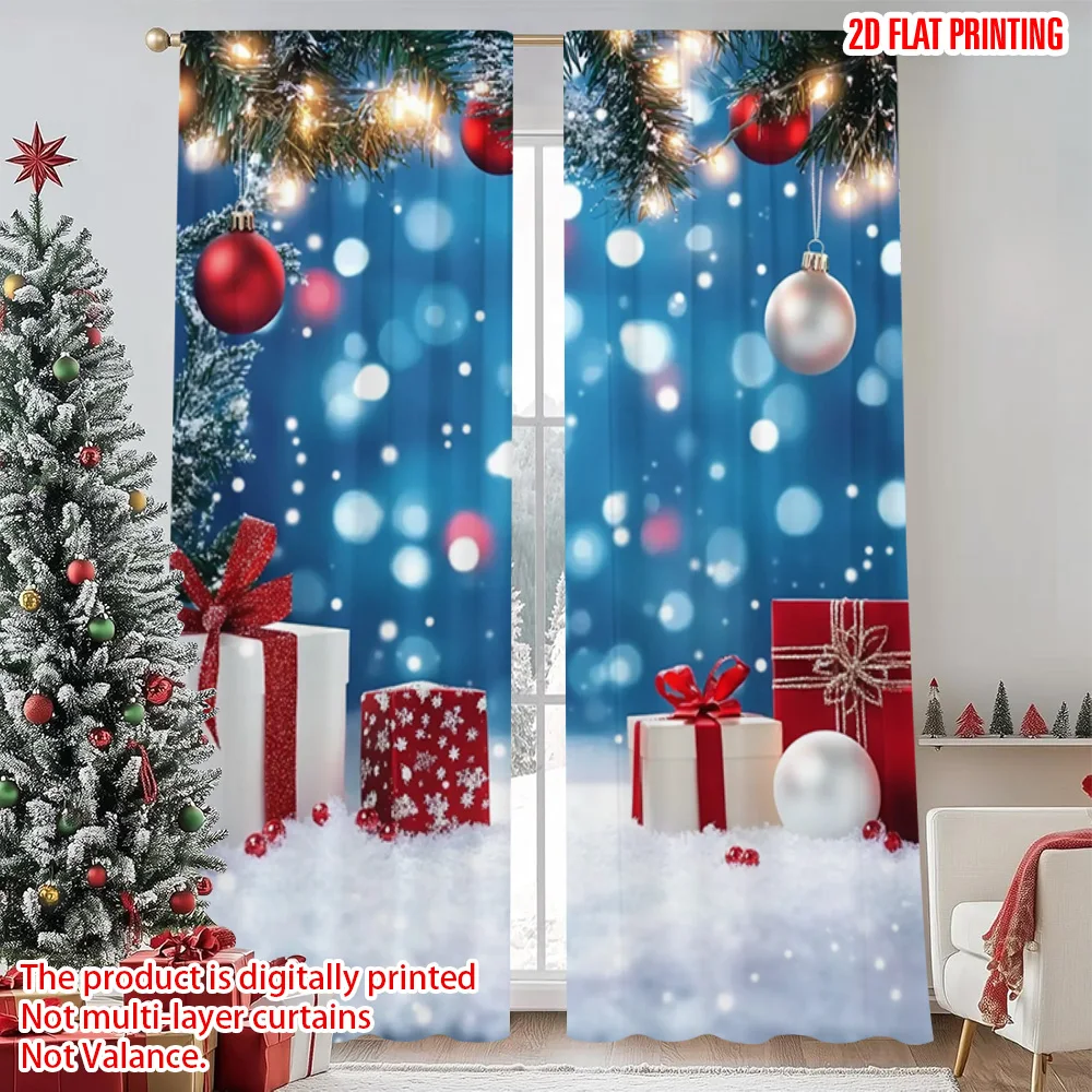 

2pcs 2D flat printing Merry Christmas Popular Curtains Snowflake Christmas Versatile Durable Polyester Without Electricity