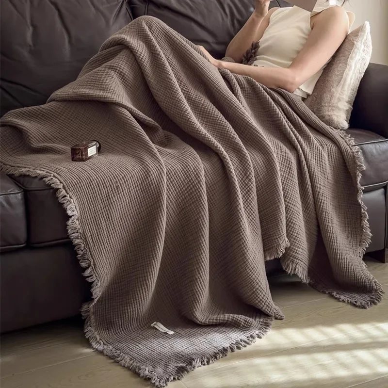 Class A knitted fringed blanket pure cotton six-layer gauze 100 cotton shawl blanket retro sofa nap blanket