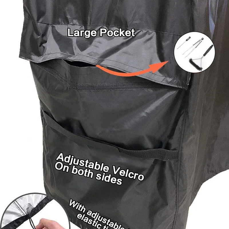 Oxford Fabric BBQ Grill Cover With Side Storage Pockets Waterproof Outdoor Sun Resistant Grill Protective Cover