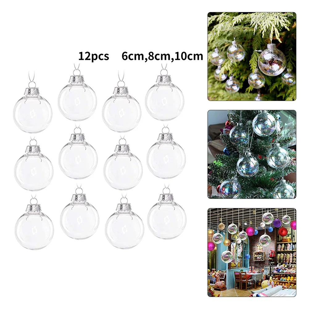 12Pcs Transparent Christmas Balls Spheres Xmas Tree Drop Ornaments 6/8/10cm Clear Iridescent Glass Bauble Home Party DIY Decor