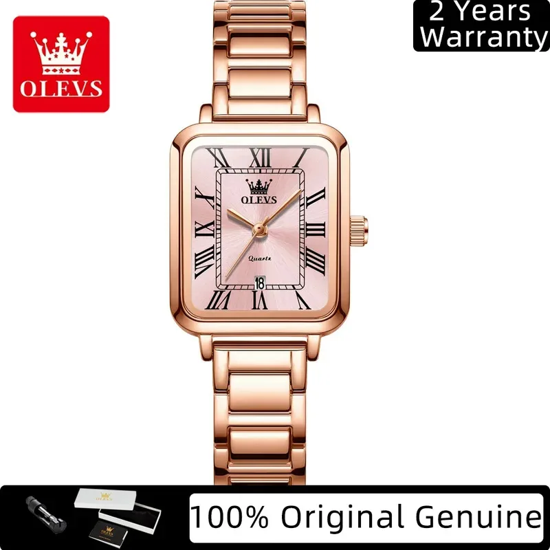 OLEVS женские наручные часы элегантные квадратные ретро женские часы с автоматической датой водостойкий стальной ремешок розового золота кварцевые часы 5641
