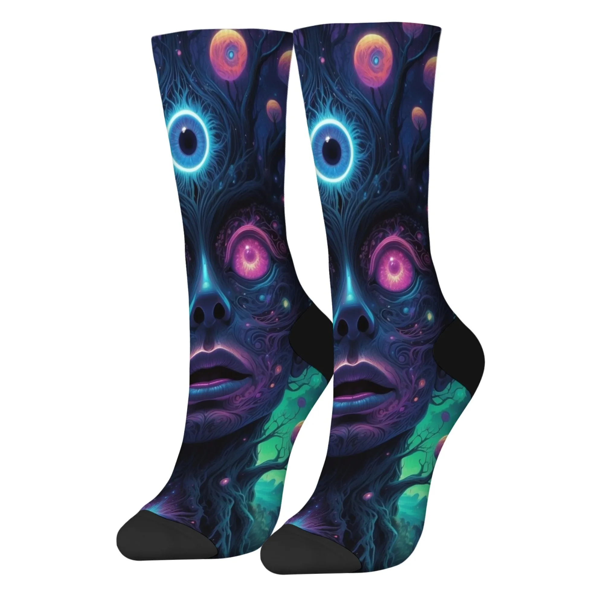 Mystical Spirit Tree Human Fusion Printed Crew Socks Comfortable Breathable Non-slip Casual Socks Harajuku Retro Men's Socks