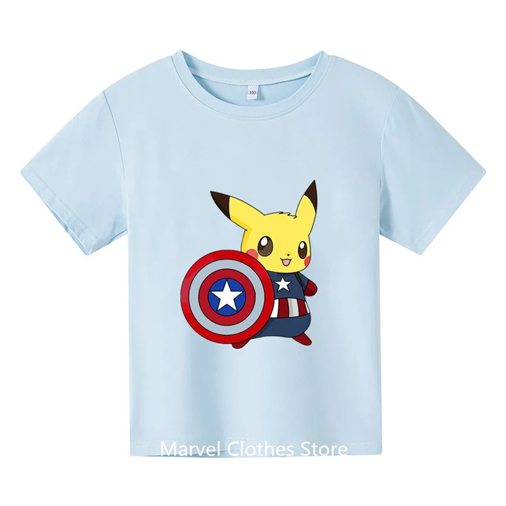 Summer 2024 Kids\' Pokemon Fashion Costume Boys\' Short Sleeve T-shirts Children\'s Sweatshirts Casual Costume Pikachu Cool T-shirt