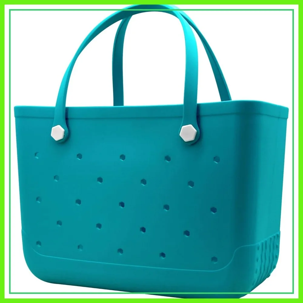 

Large Waterproof Sandproof Rubber Beach Tote Bag with Zipper Pocket, Phone Kickstand & Cup Holder