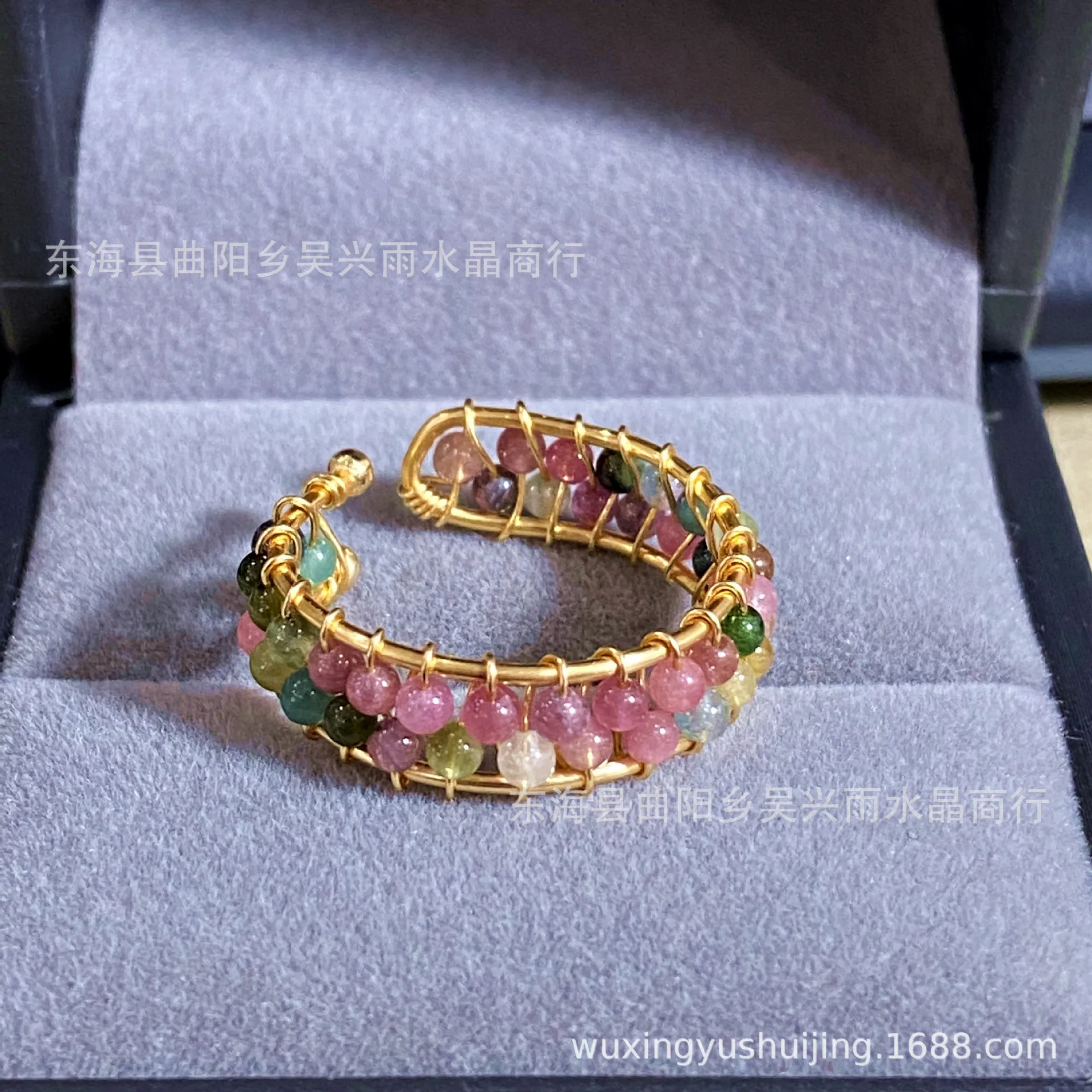 14k gold hand-wound ring, natural color tourmaline jewelry
