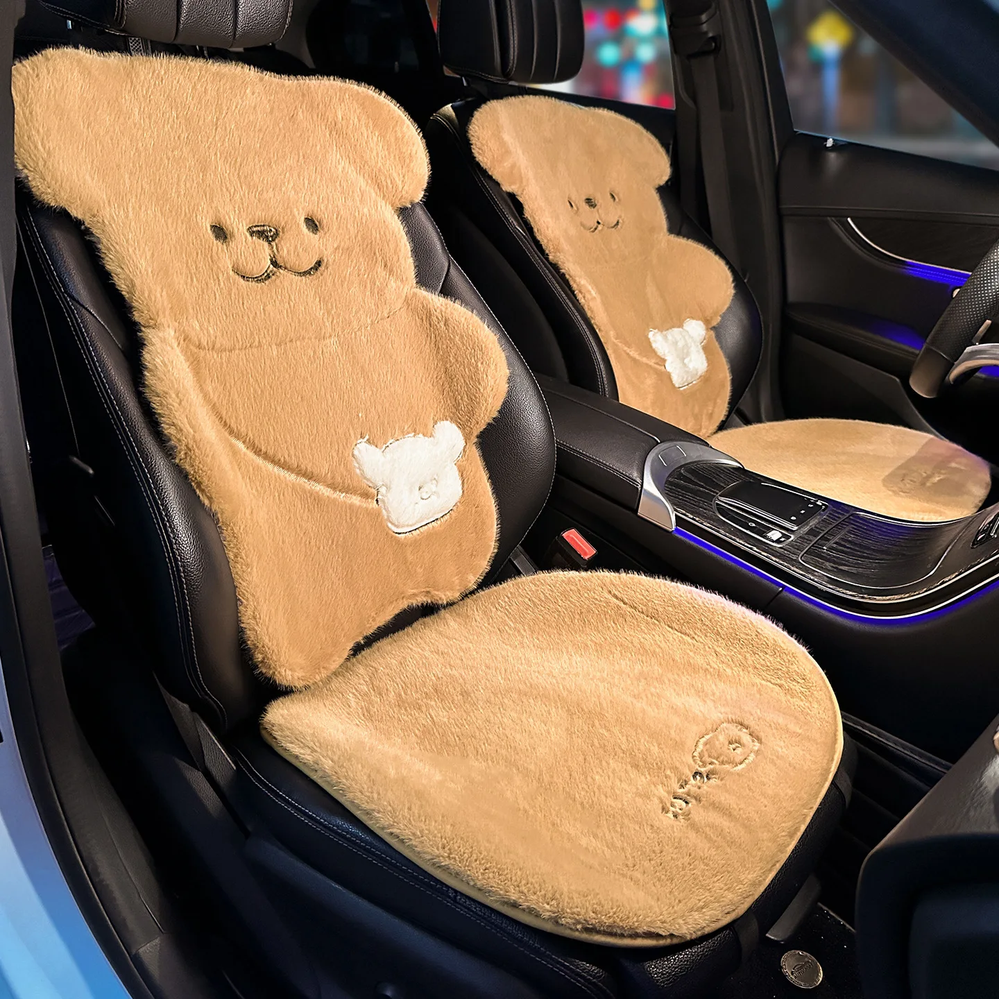 

New Thick Car Plush Seat Cushion with Winter Warmth Cartoon Bear Car Seat Cover Half Pack Seat Cushion Waist Cushion Headrest