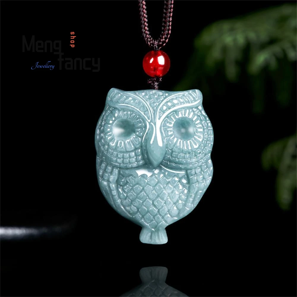 

Genuine Natural A-goods Jadeite Blue Water Owl Glutinous Seed Jade Pendant Mascots Simple Fashion Jewelry Exquisite Holiday Gift