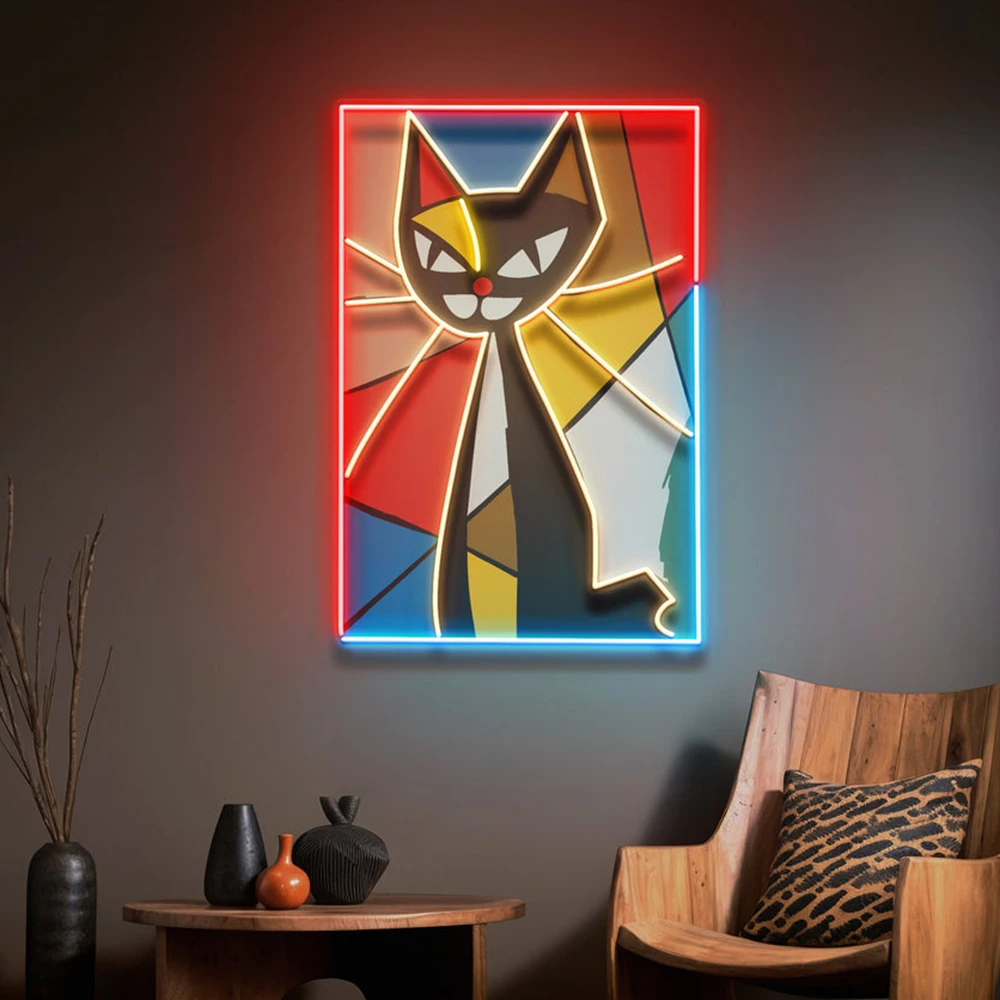 Colorful Cat Neon Sign Custom Abstract Painting Art Neon Bedroom Living Room Home Wall Decor Signs Cute Anime Neon Light Lamp