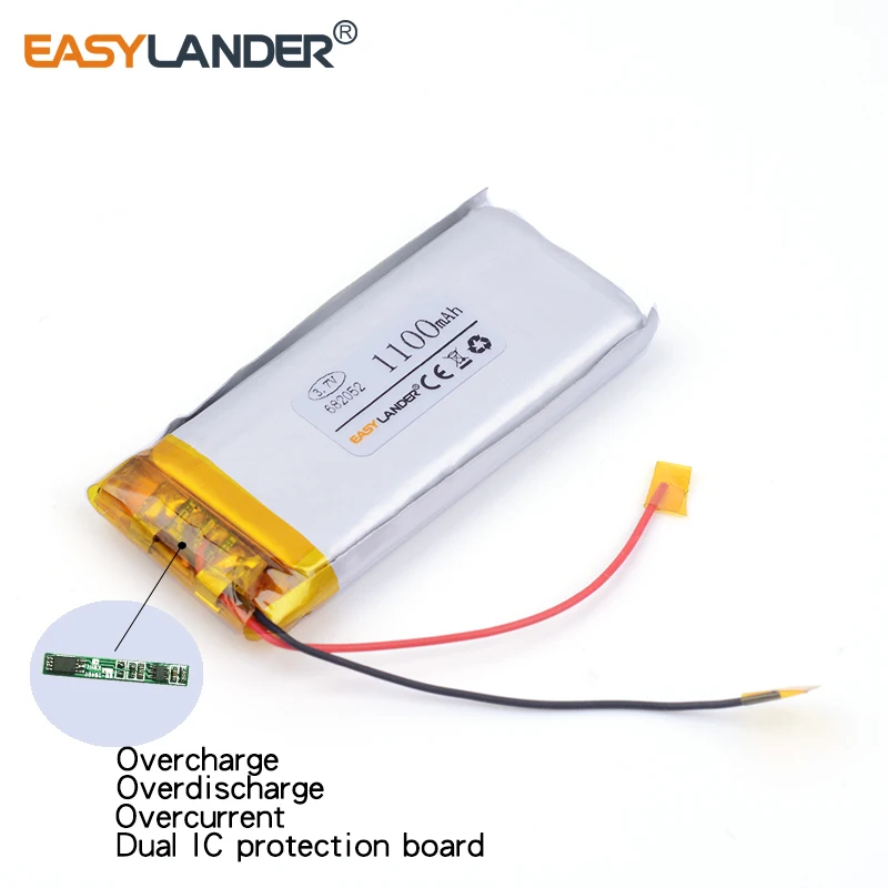 li ion Size 682052 3.7V 1100 mah Lithium polymer Battery With Protection Board For GPS Tablet PC Digital Products Free Shipping