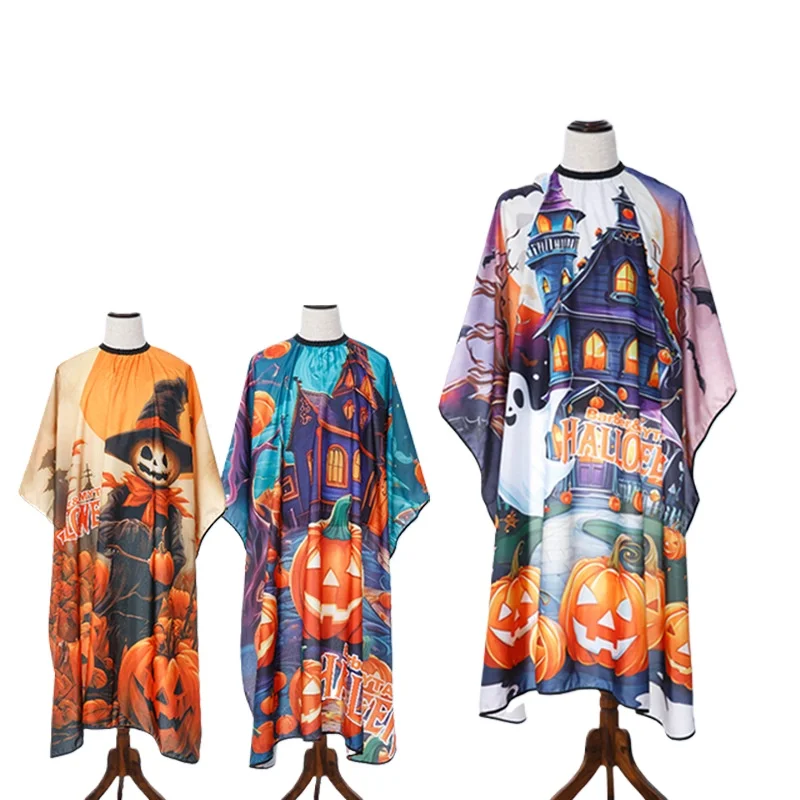 Halloween Hair Cutting Cape for Kids Adults Pumpkin Barber Cape Waterproof Non Shedding Salon Hairdressing Cape Snap Button
