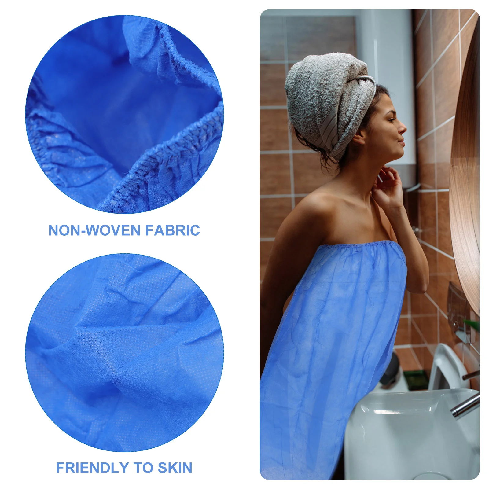 Disposable Non Woven Fabric Bath Skirt Simple Beauty Shop Customer Skirt (Blue) 10Pcs Disposable Bath Towel