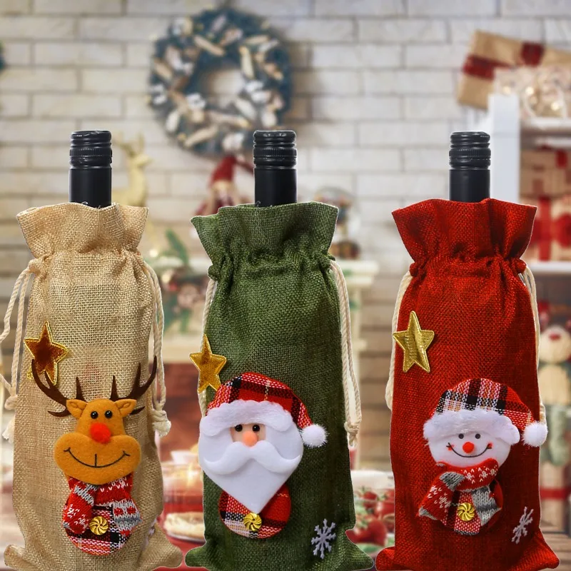 Christmas Cartoon Wine Bottle Set, Old Man, Lipstick, Snowman, Elk, Bag, Decoration Supplies, New, 2023