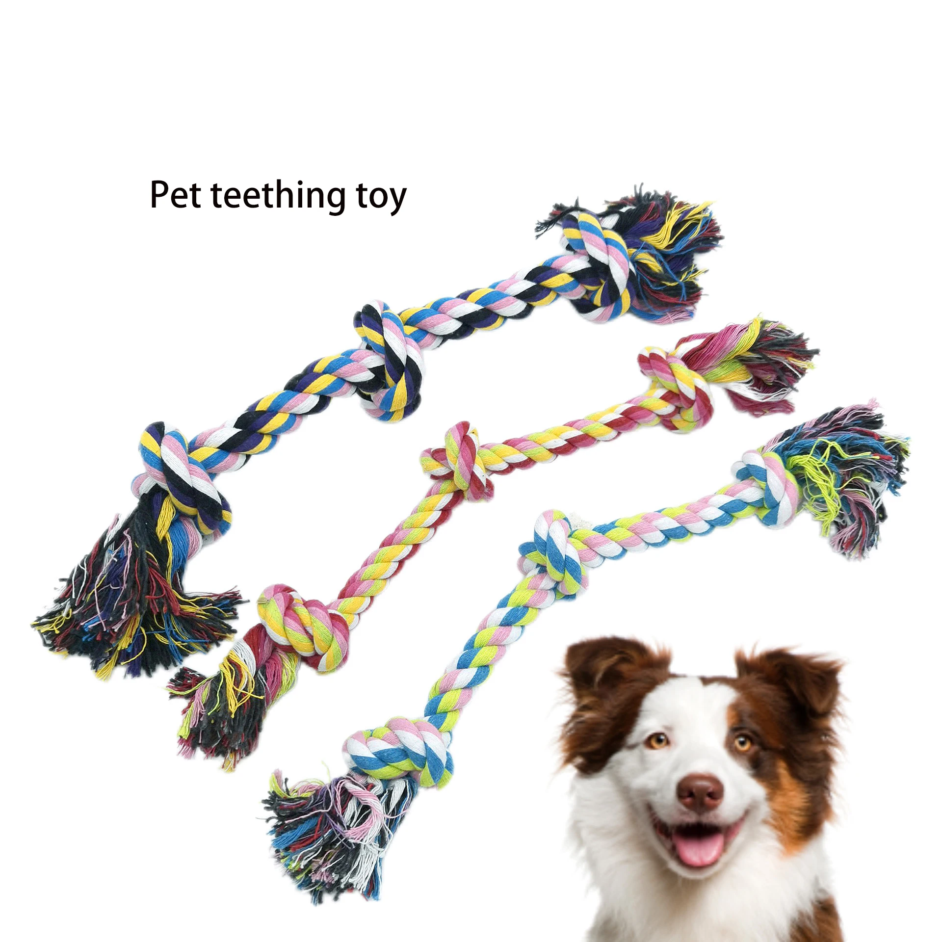 Random Color Pet Dog Toy Bite Rope Double Knot Cotton Rope Funny Cat Toy Bite Resistant and Sharp Teeth Pet Supplies Puppy Toys