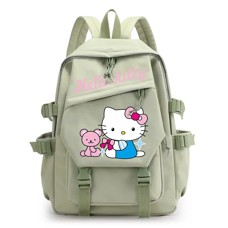 Sanrio-mochila ligera con estampado de parche de transferencia de calor, bonita mochila escolar de dibujos animados para estudiantes, mochila de lona para ordenador, novedad de Hellokitty