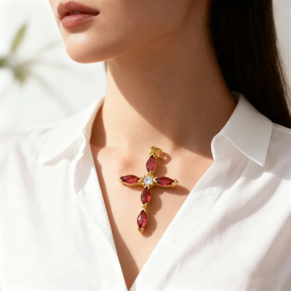 1 Pc Cross Pendant for Color Zircon Accessories Diy Necklace Bralecet Earring Making Jewelry Findings 38*24mm Eardrop Charms