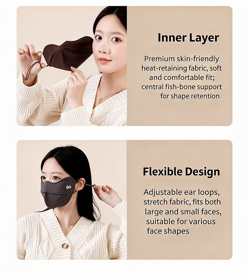 Thick 3D Warmth Face Mask Cozy & Stylish Women's Face Mask - Windproof, Warmth with Ear Loops, Nylon, Hand-Washable