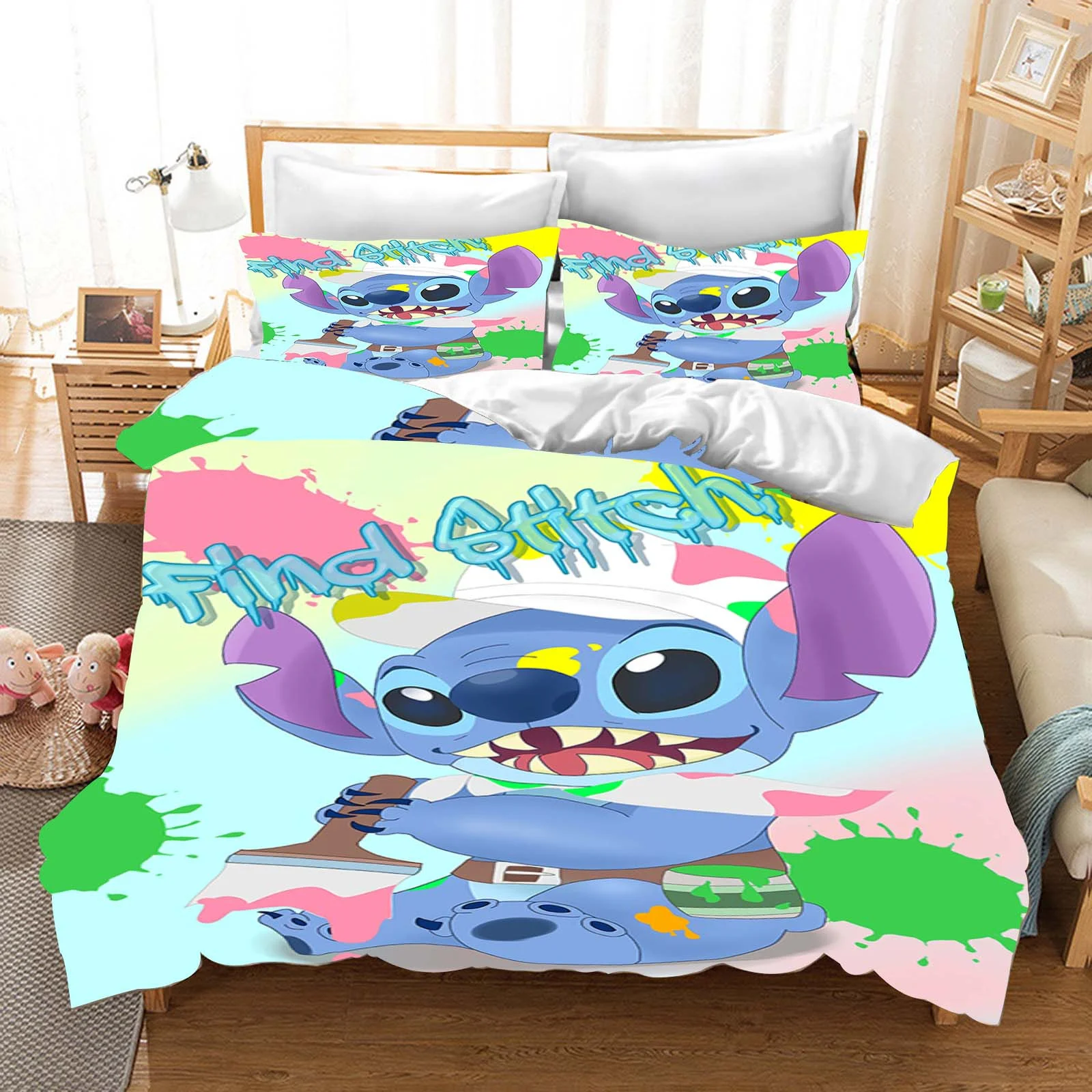 Stitch Duvet Cover Anime Cartoon Children Set Comforter Queen Twin Size Grade A Printed Bedding Quilt Cover