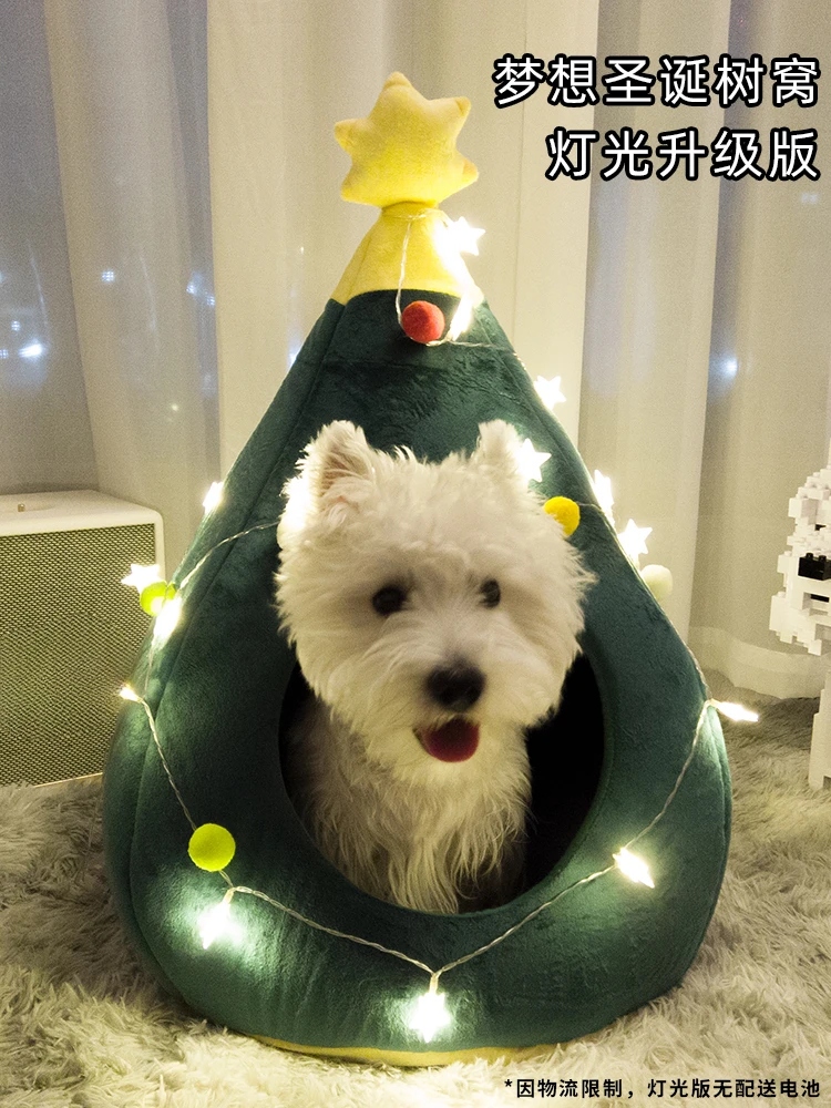 Christmas Cat Nest Winter Warm Closed Bed Pet