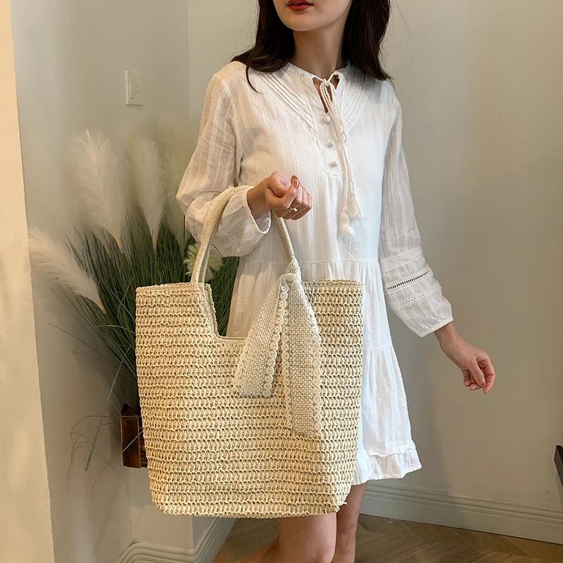 Elegant Ladies Straw Woven Handbag Women Holiday Beach Commute Casual Tote Top-Handle Bags Fashion Retro Shoulder Bags 2024