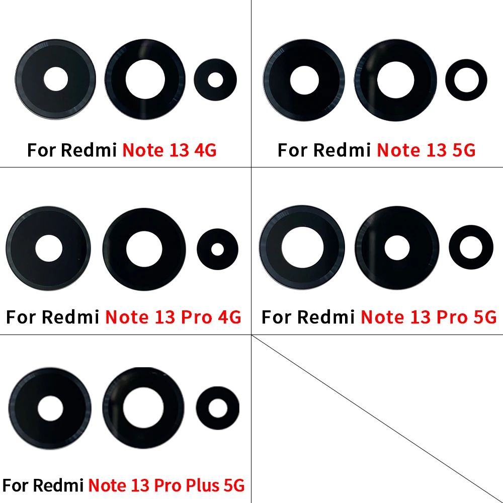 50Pcs，NEW Rear Back Camera Glass Lens with Sticker Replacement For Xiaomi Redmi 13 12C 12 Lite 13C 5G Note 13 4G 12T Pro Plus 5G