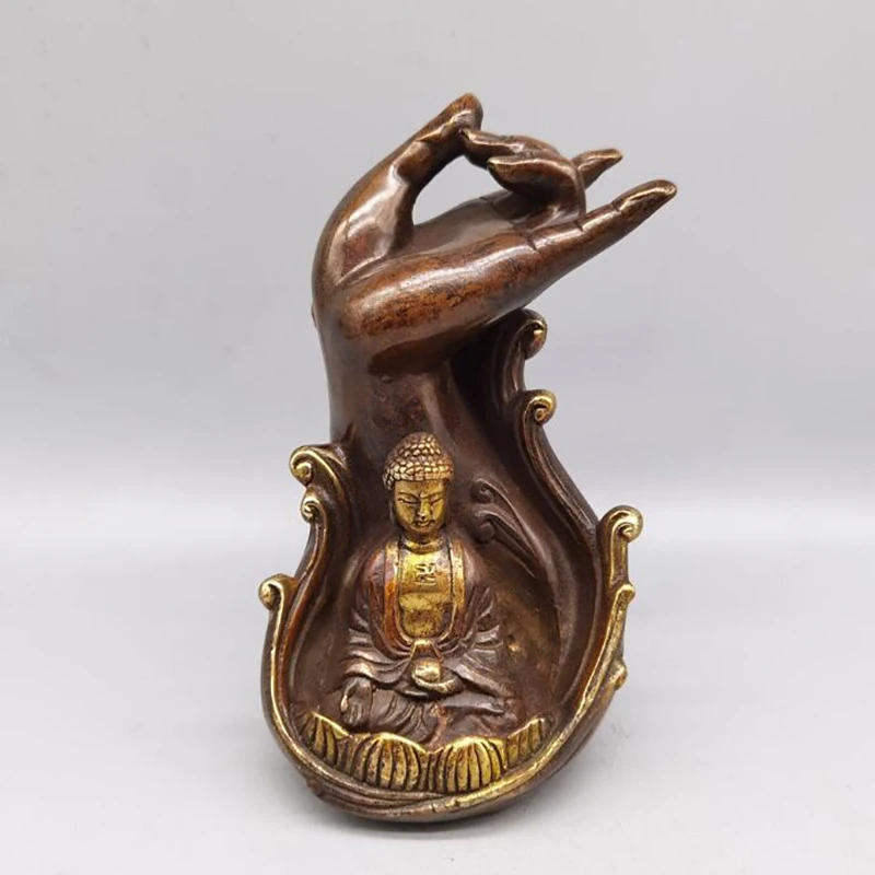 Antiqued brass and -colored gilded Buddha-hand backflow , home living room decoration, copper incense burner