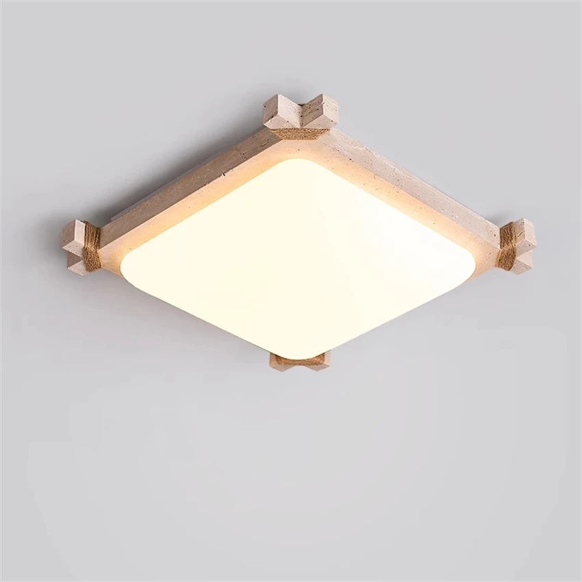 

Square marble bedroom ceiling lights Japanese wabi-sabi style retro tatami mat tea room Zen study room ceiling lamps fixtures
