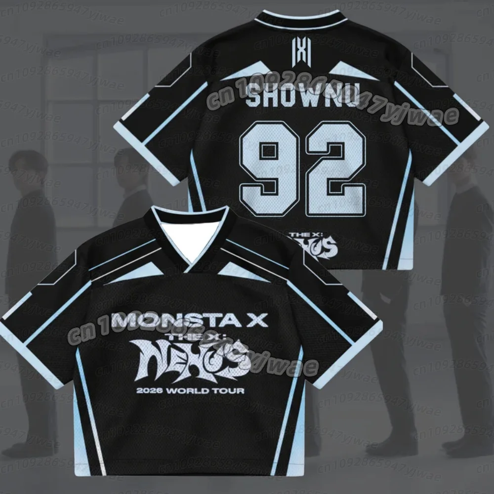 Sommer-T-Shirt für Erwachsene, Galactic Monsta X World Tour The X Nexus Mixed Mesh Jersey Hyungwon Fans T-Shirt für Damen und Herren – Detail 10