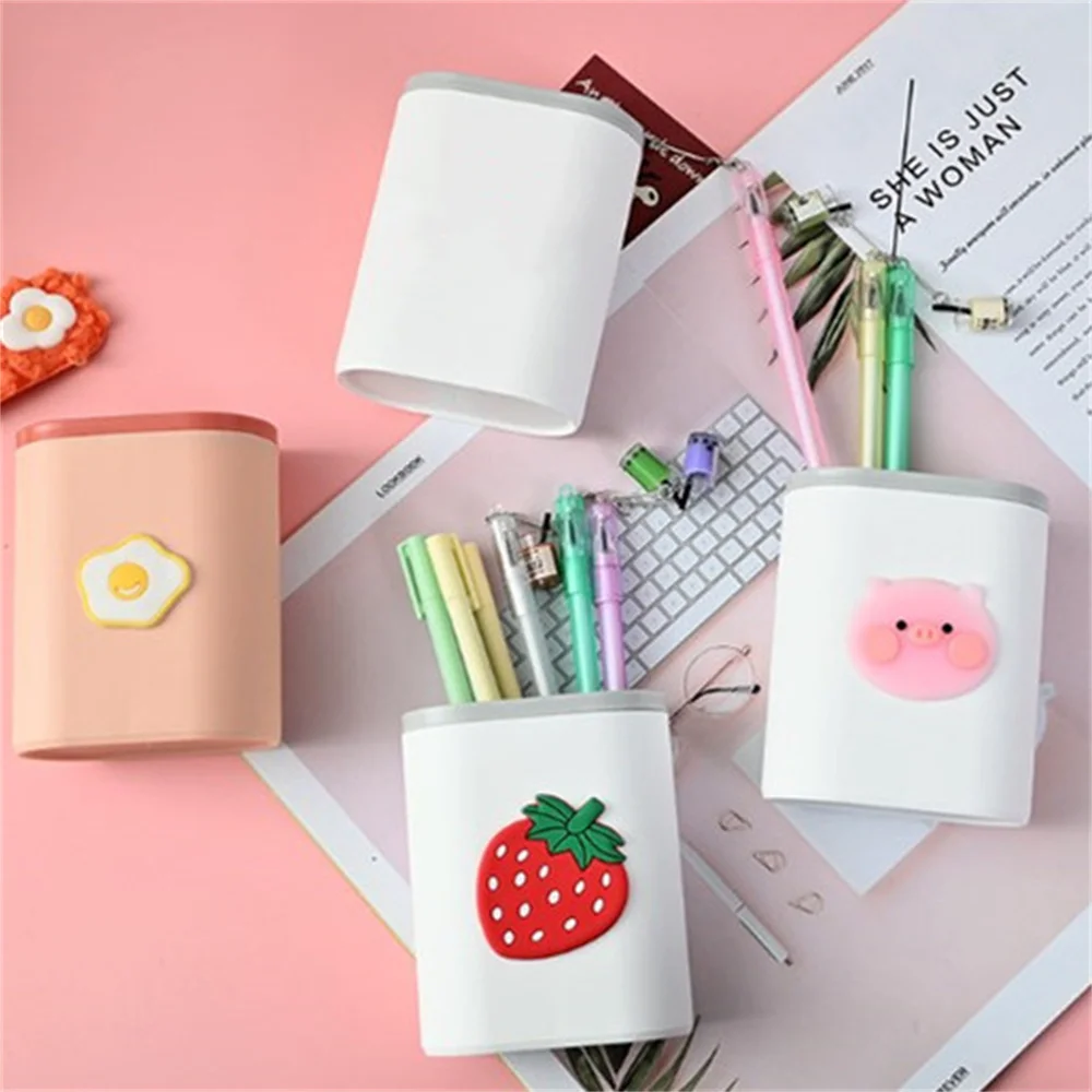 귀여운 만화 다기능 펜꽂이 화장품 브러쉬 정리함 보관 케이스, 학생 문구 데스크탑 정리함 보관함