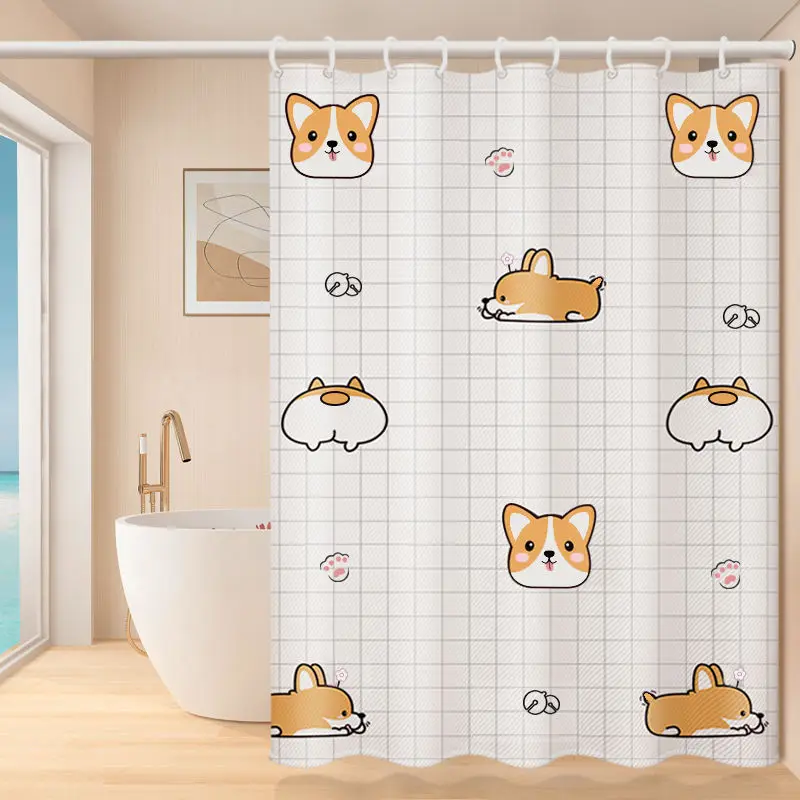 

Занавеска для душа VIKAMA Corgi с принтом, водонепроницаемая полиэфирная ткань для ванной комнаты, влагостойкая для разделения влажной и сухой уборки