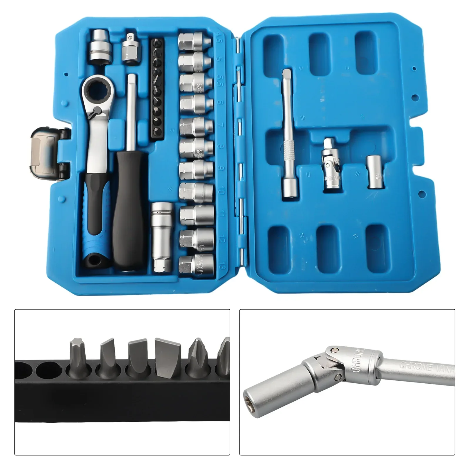 29PCS Ratchet Socket Wrench Set for DIY Enthusiasts Includes Various Sizes of Sockets Crafted from Sturdy Chrome Vanadium Steel